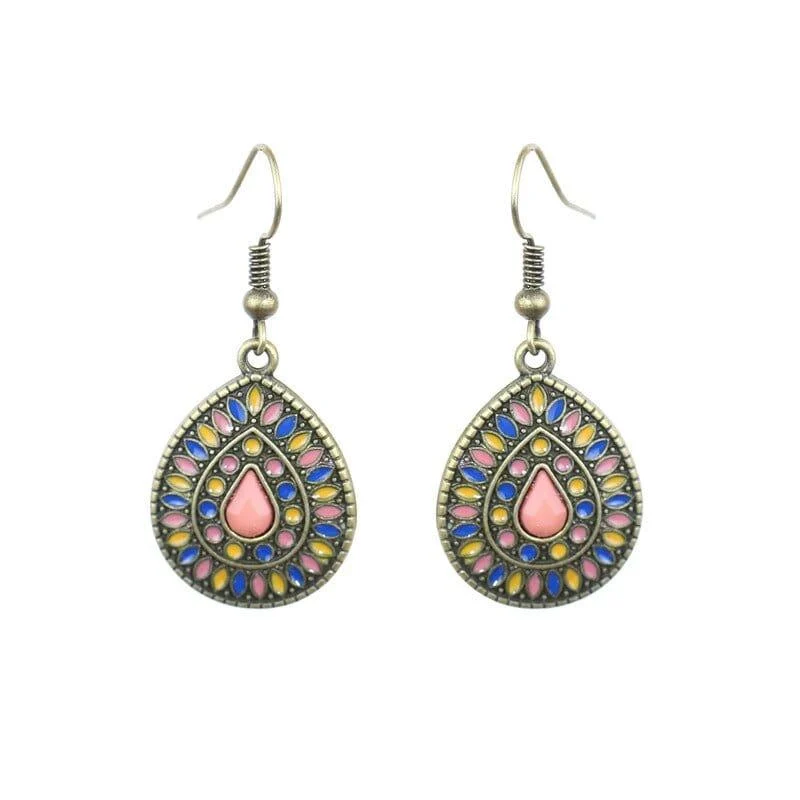 Multicolor Vintage Boho Tear Drop Earrings - Glova