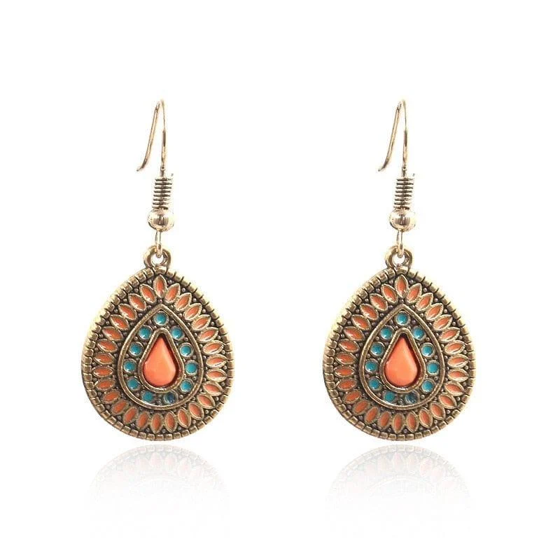 Multicolor Vintage Boho Tear Drop Earrings - Glova