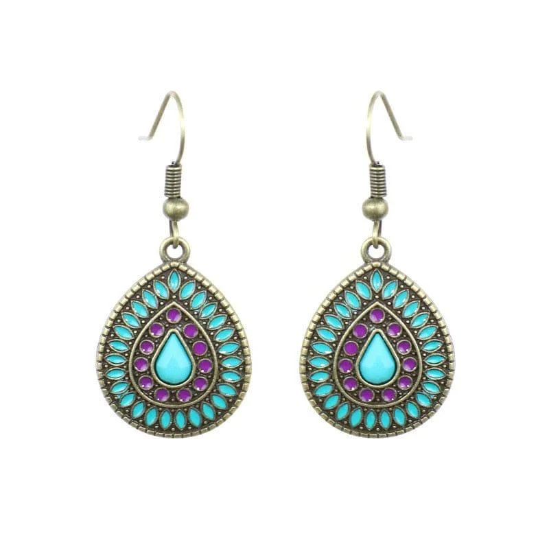 Multicolor Vintage Boho Tear Drop Earrings - Glova