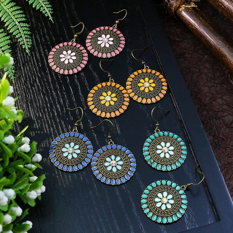 Multicolor Vintage Boho Tear Drop Earrings - Glova