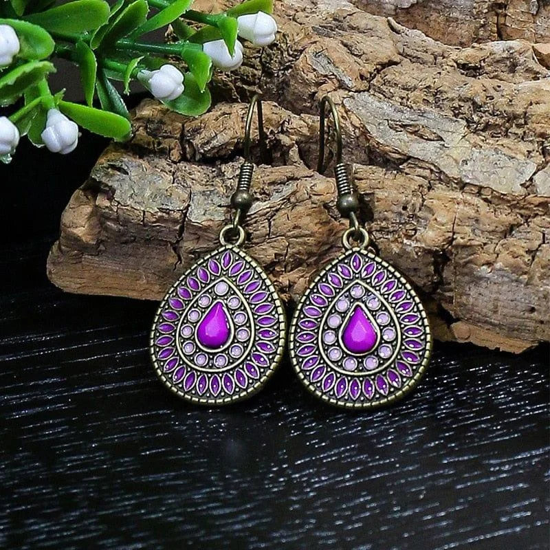 Multicolor Vintage Boho Tear Drop Earrings - Glova