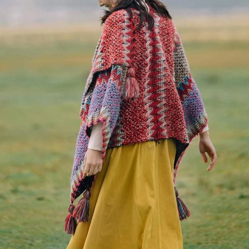 Multicolored Knitted Poncho Cape - Glova