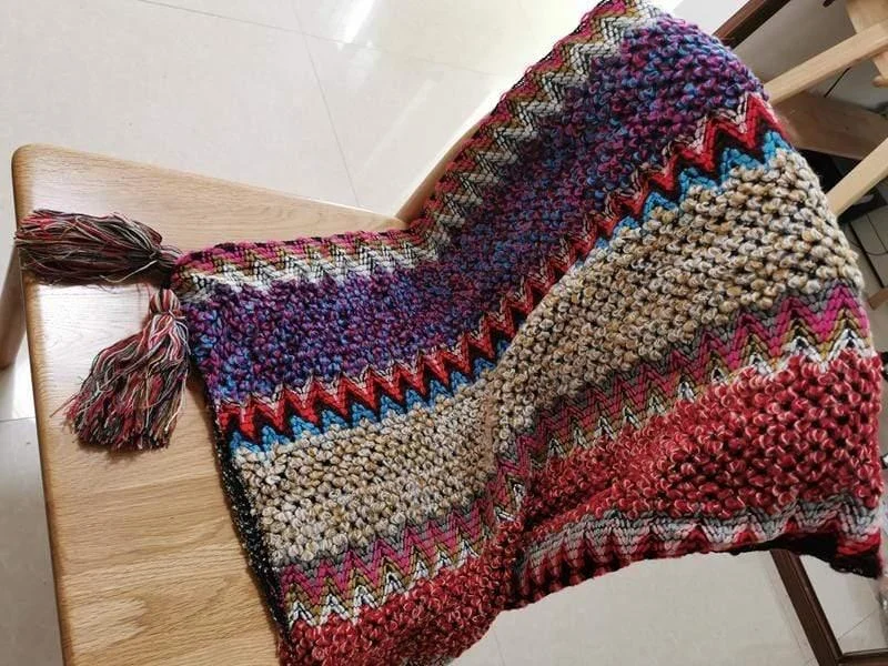 Multicolored Knitted Poncho Cape - Glova