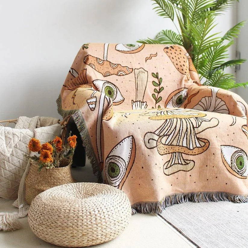 Mushroom and Mystic Eye Throw Blanket - Glova