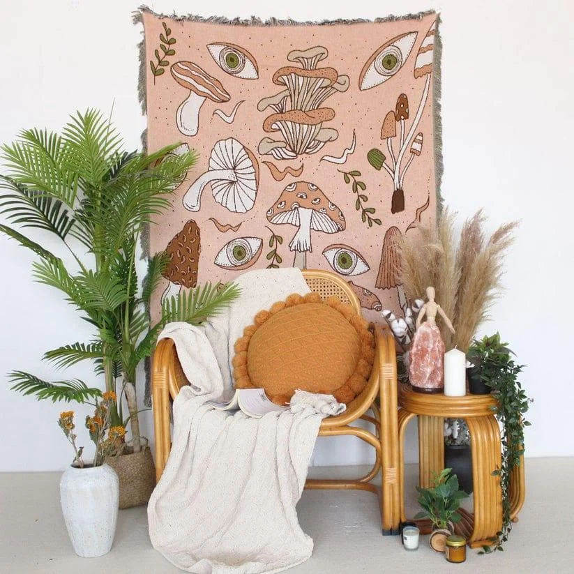 Mushroom and Mystic Eye Throw Blanket - Glova