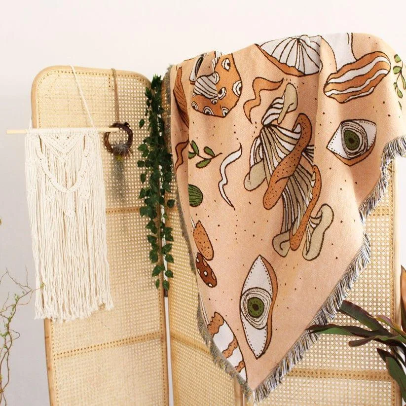 Mushroom and Mystic Eye Throw Blanket - Glova