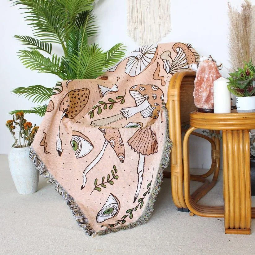 Mushroom and Mystic Eye Throw Blanket - Glova