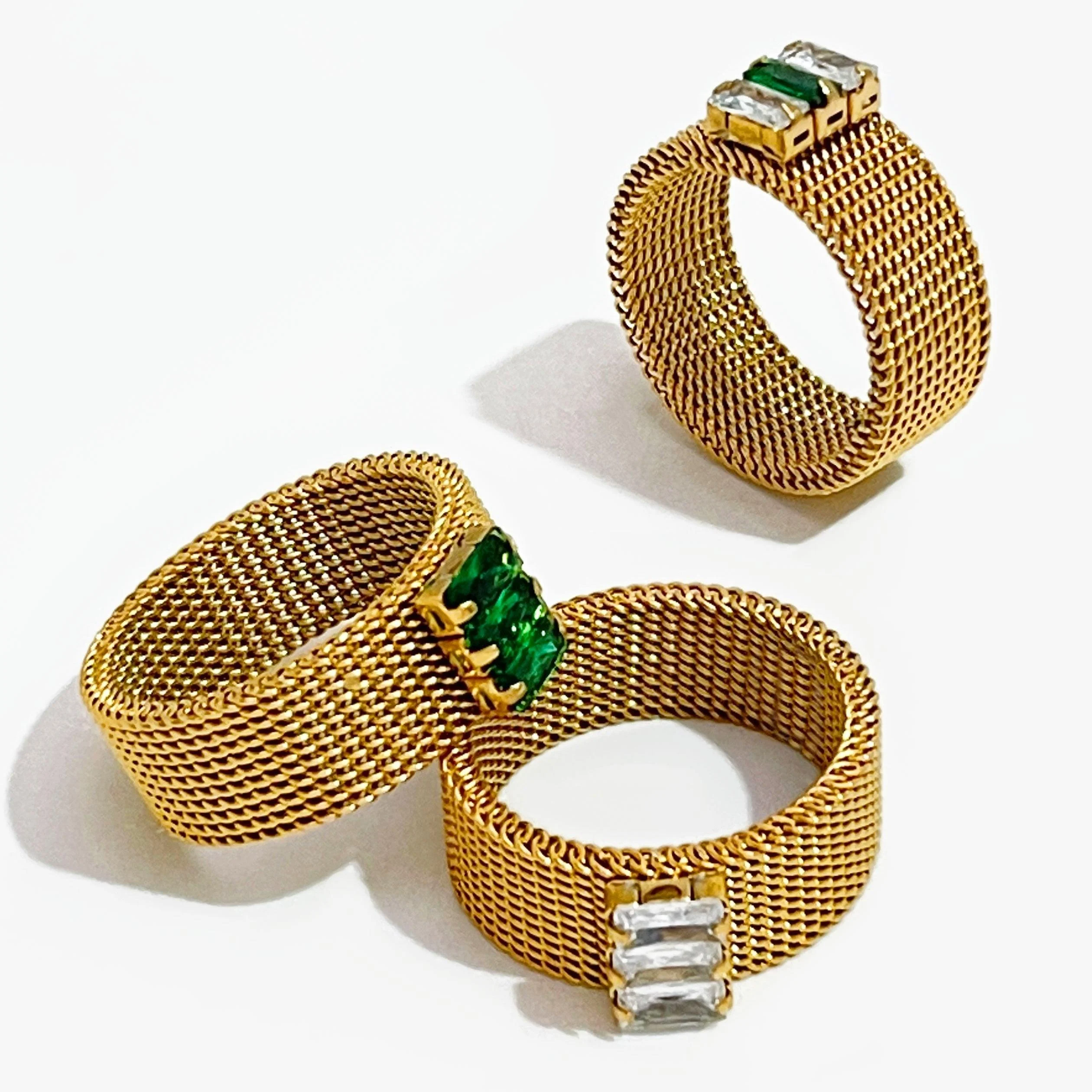 Mweri Rhinestone 18K Gold Plated Mesh Rings - Glova