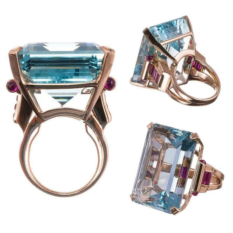 Naali Blue Cubic Cocktail Ring - Glova