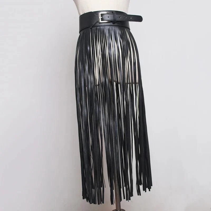 Nadine Faux Leather Tassel Skirt Belt - Glova