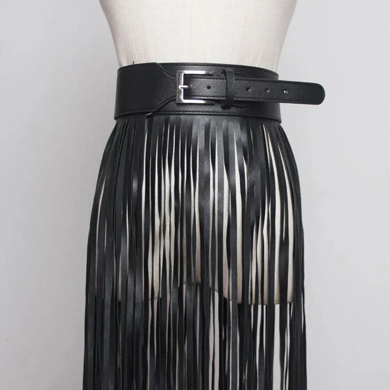 Nadine Faux Leather Tassel Skirt Belt - Glova