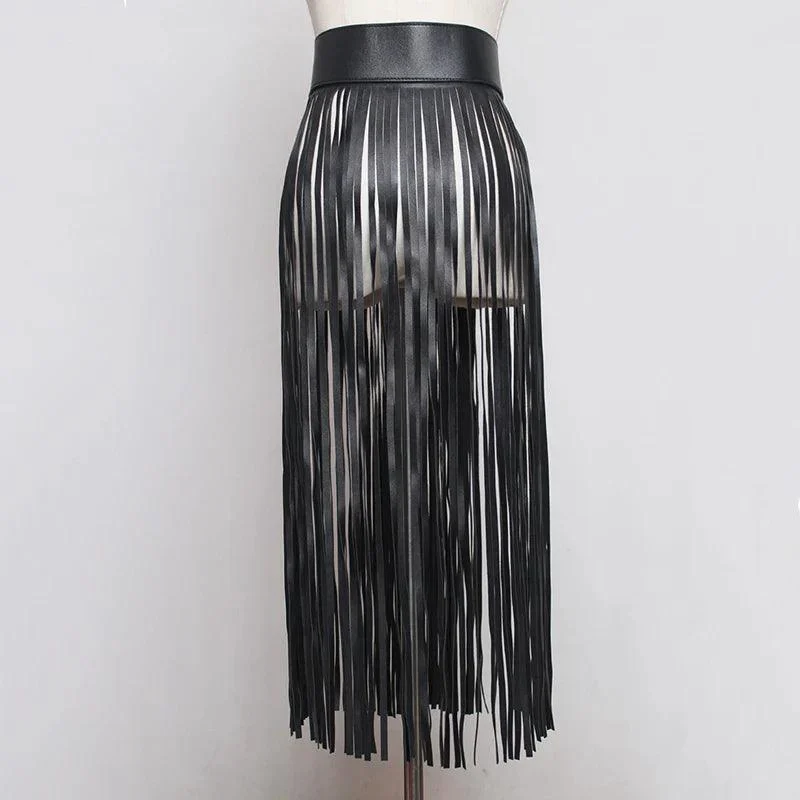 Nadine Faux Leather Tassel Skirt Belt - Glova