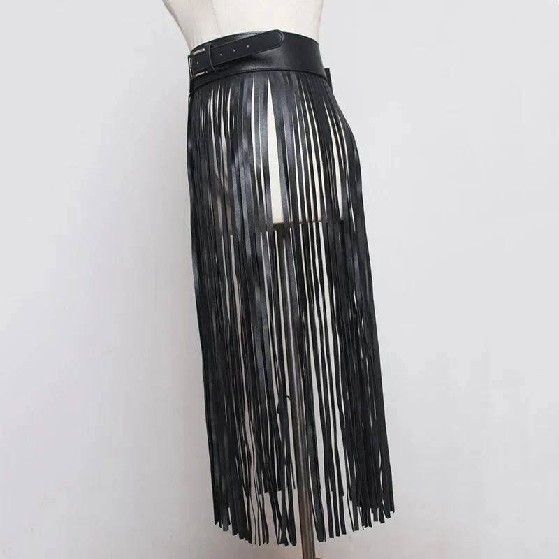 Nadine Faux Leather Tassel Skirt Belt - Glova