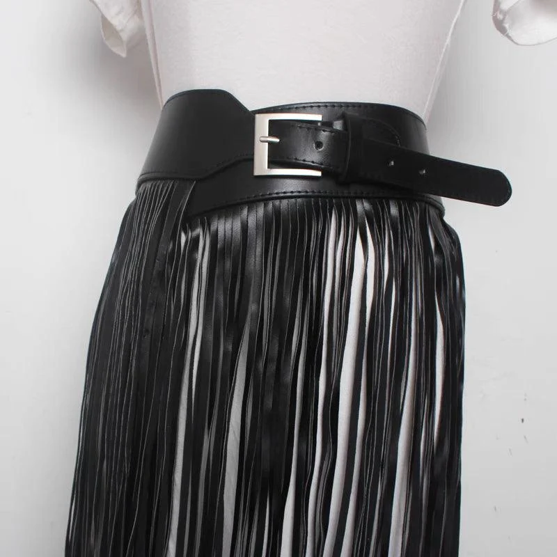 Nadine Faux Leather Tassel Skirt Belt - Glova