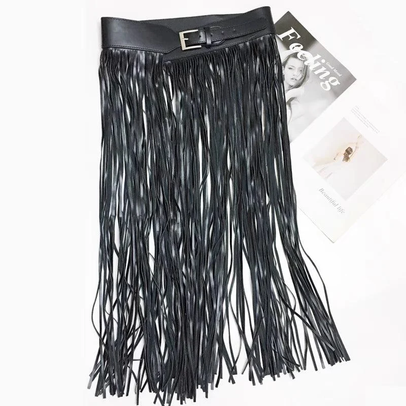 Nadine Faux Leather Tassel Skirt Belt - Glova