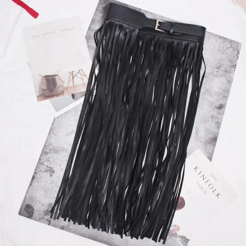 Nadine Faux Leather Tassel Skirt Belt - Glova