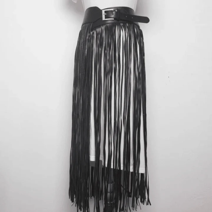 Nadine Faux Leather Tassel Skirt Belt - Glova