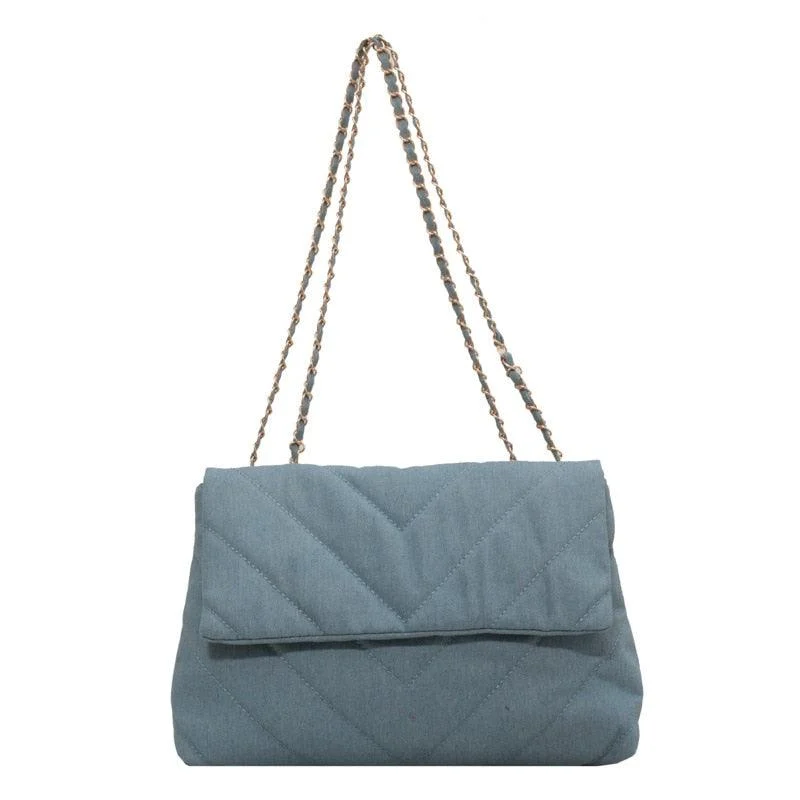 Natalia Chevron Quilted Denim Flap Bags - 3 Colors - Glova