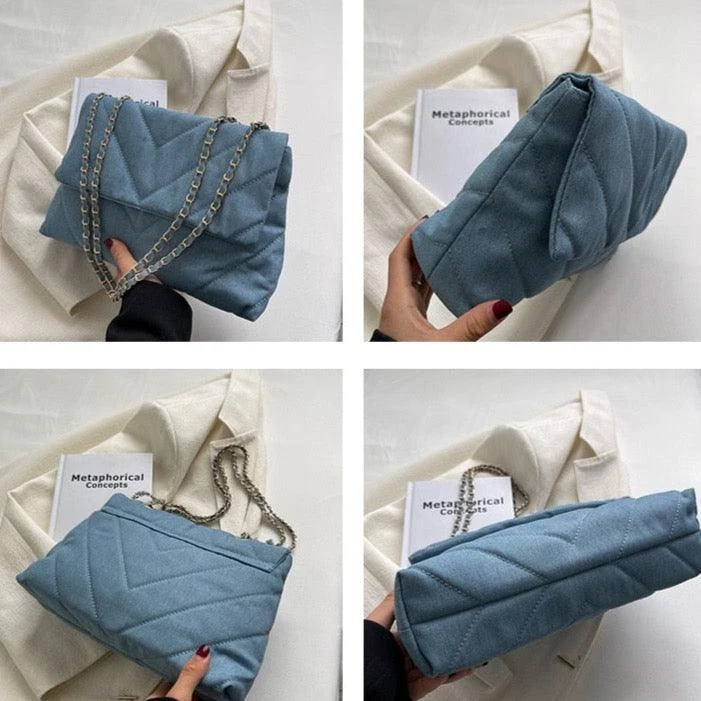 Natalia Chevron Quilted Denim Flap Bags - 3 Colors - Glova