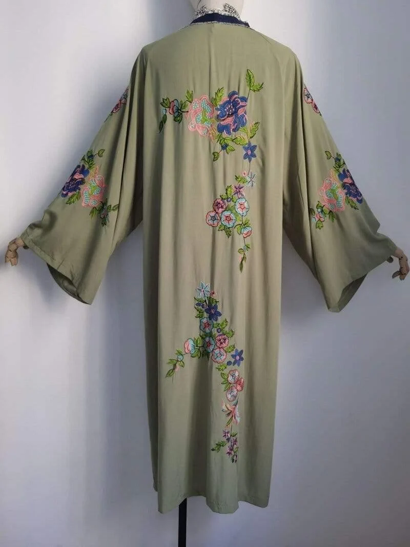 National Style Embroidered Cover-Up Kimono - Glova