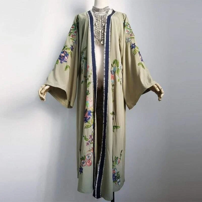 National Style Embroidered Cover-Up Kimono - Glova