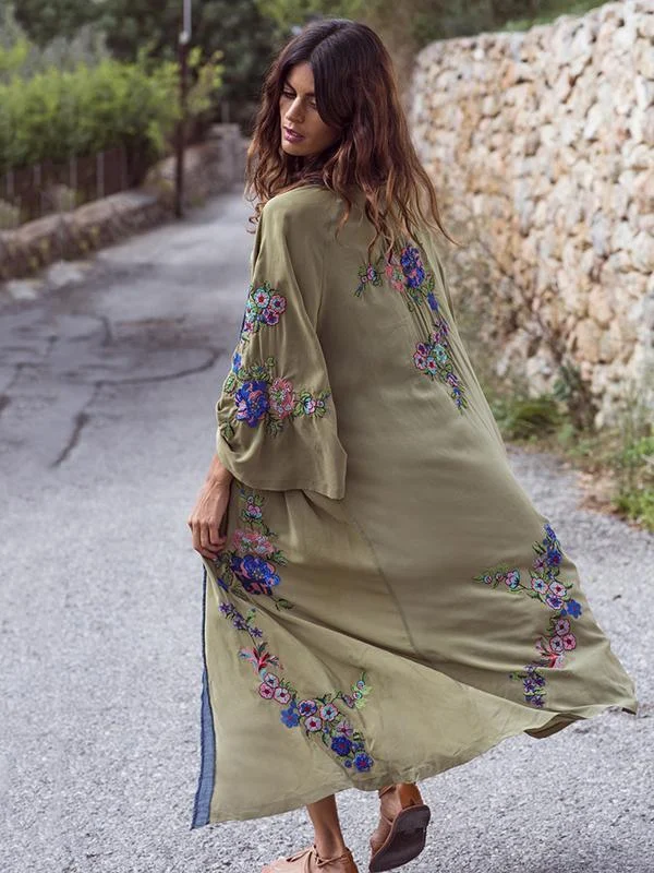 National Style Embroidered Cover-Up Kimono - Glova