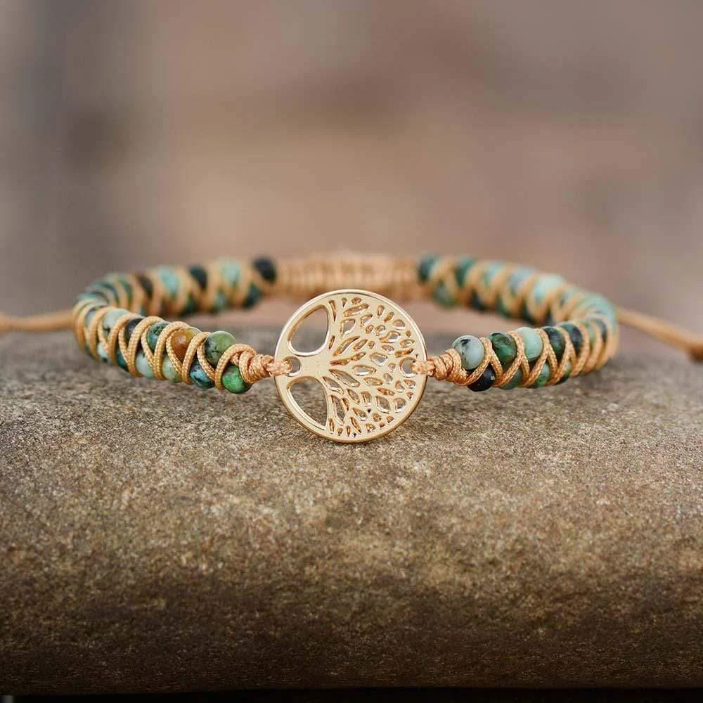 Natural African Turquoise & Tree of Life Bracelet - Glova