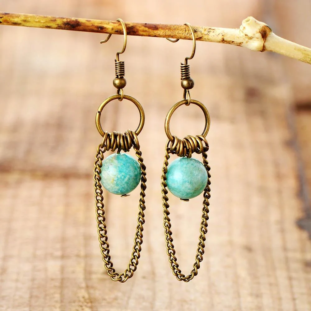 Natural Amazonite Chandelier Earrings - Glova