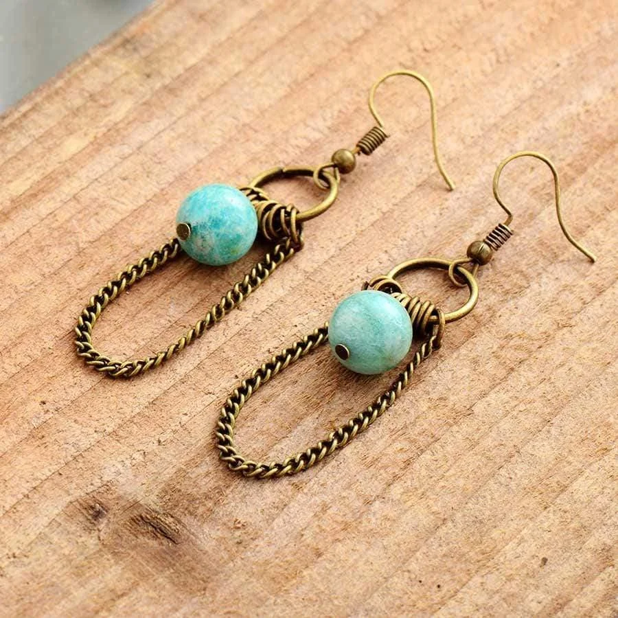 Natural Amazonite Chandelier Earrings - Glova