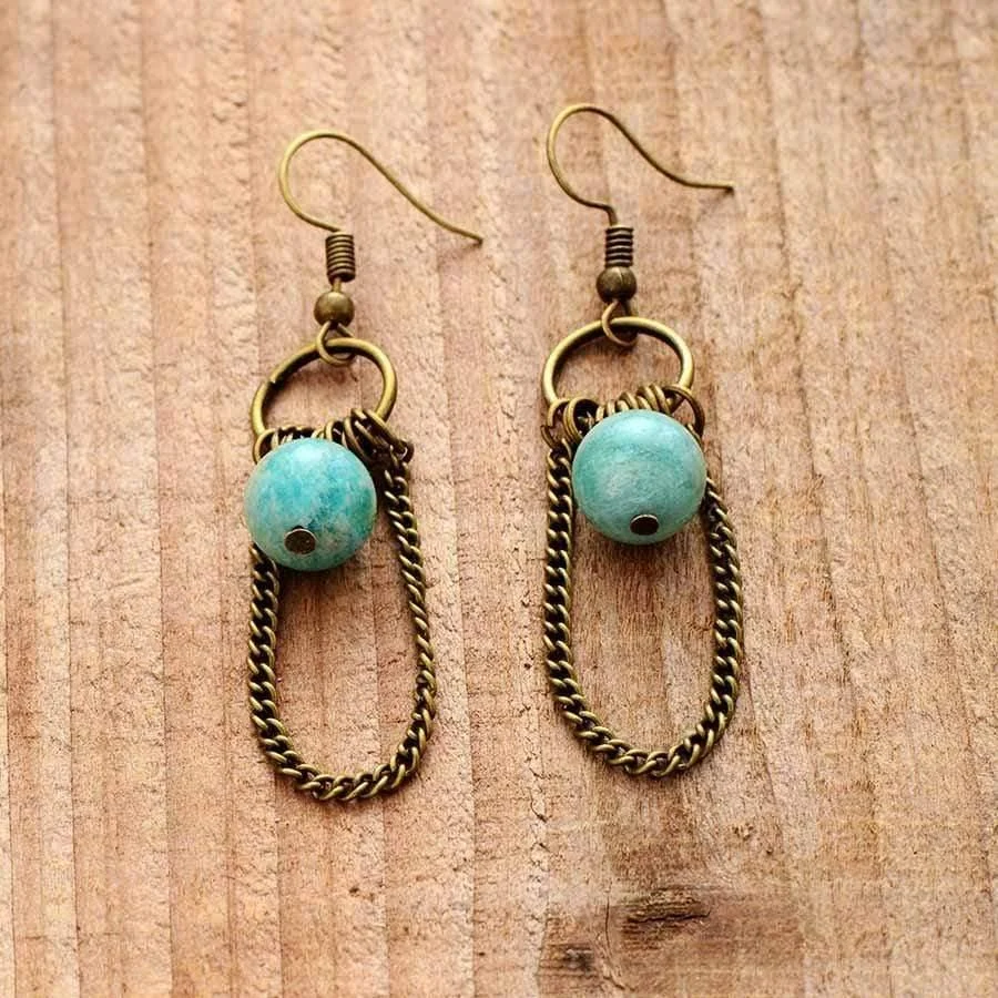 Natural Amazonite Chandelier Earrings - Glova