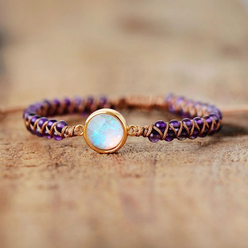 Natural Amethyst & Opal String Braided Bracelet - Glova