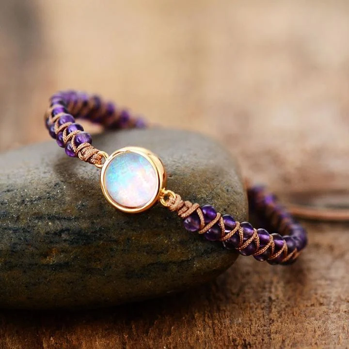 Natural Amethyst & Opal String Braided Bracelet - Glova