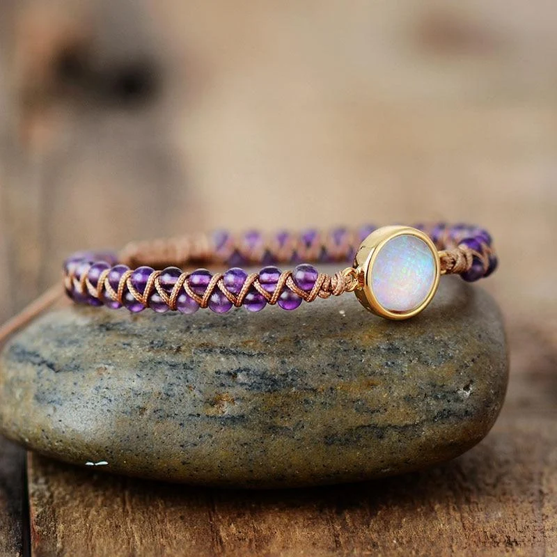 Natural Amethyst & Opal String Braided Bracelet - Glova