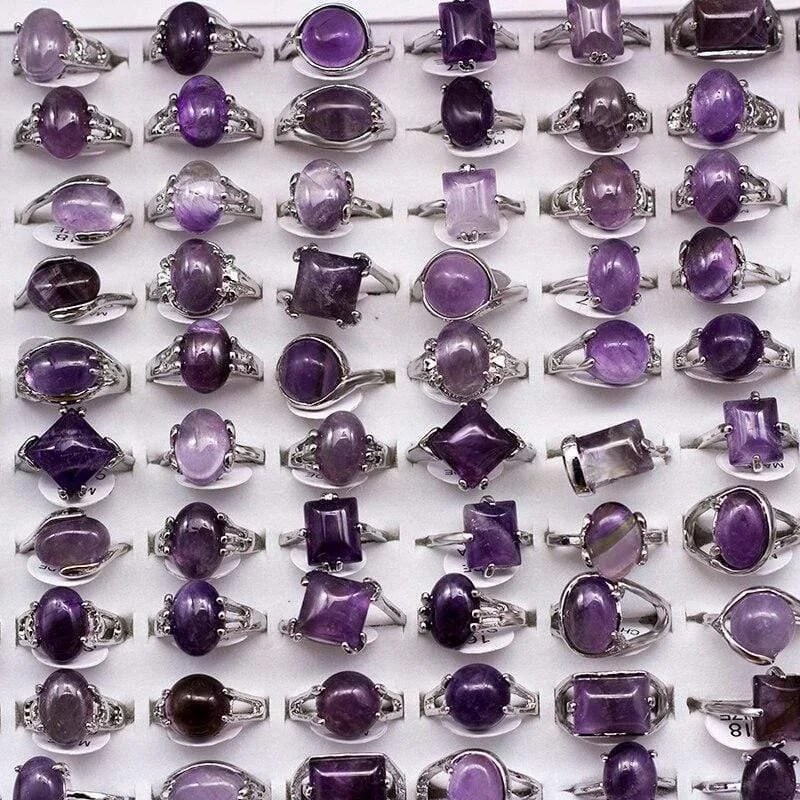 Natural Amethyst Crystal Rings (20 pieces) - Glova