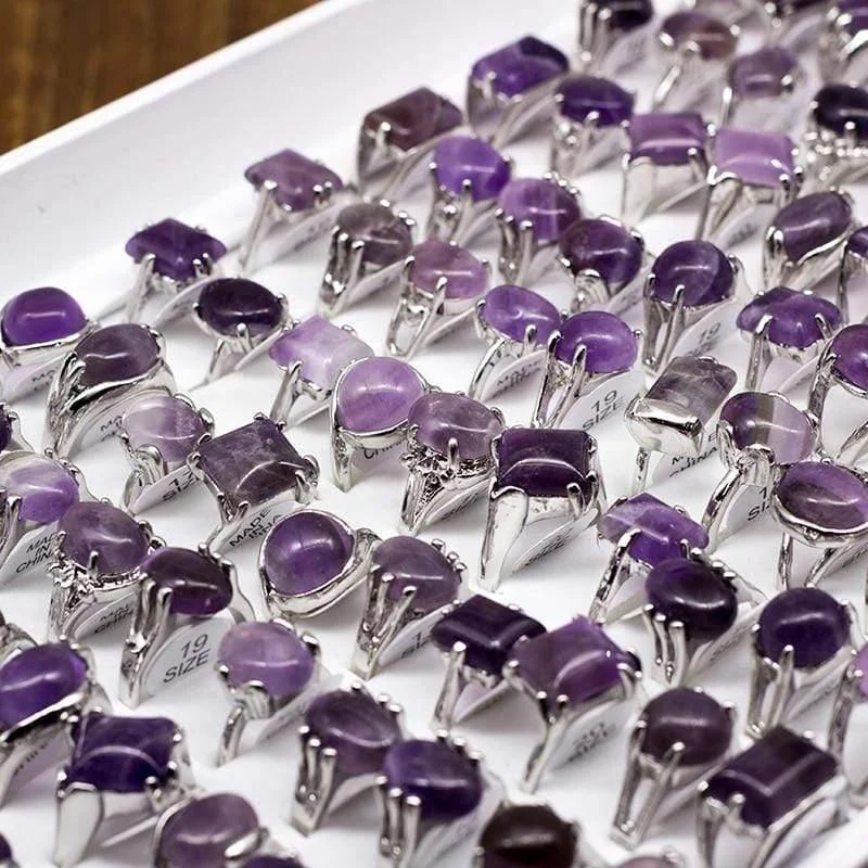 Natural Amethyst Crystal Rings (20 pieces) - Glova