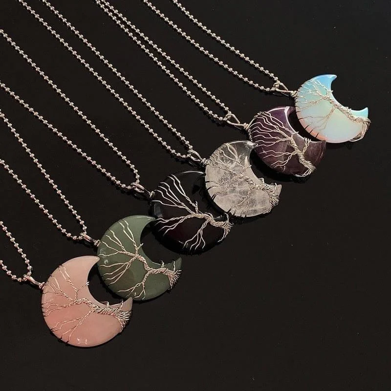 Natural Crystal Crescent Moon Necklace - Glova