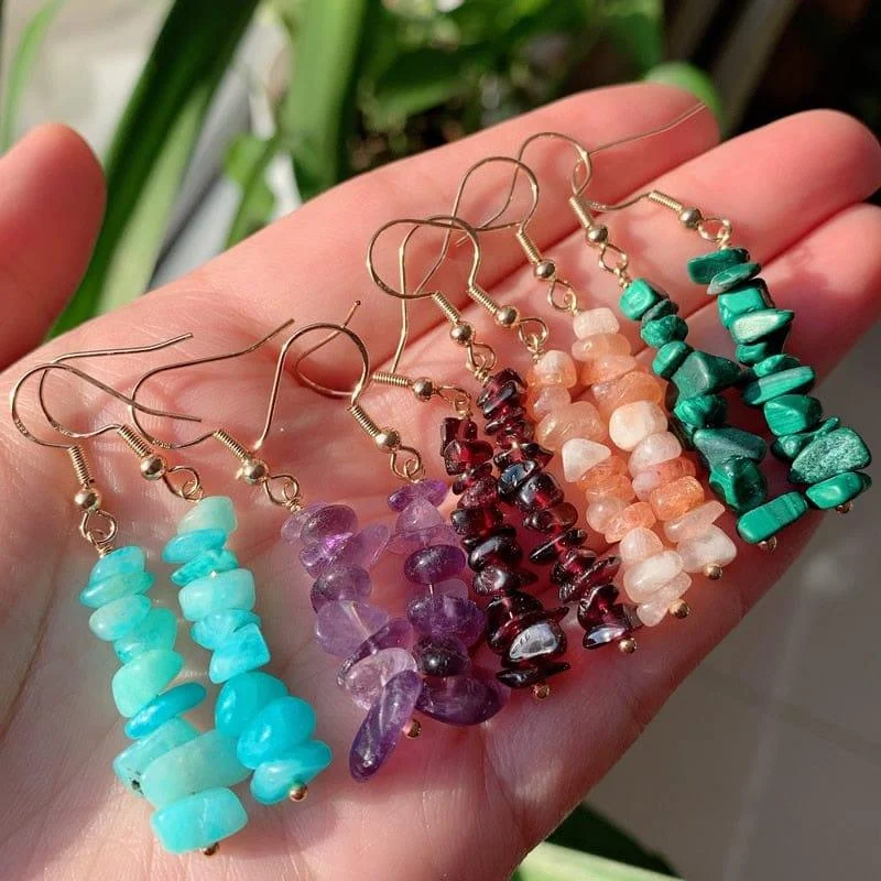 Natural Crystal Gravel Chips Earrings - Glova