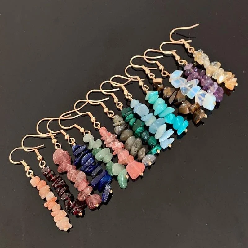 Natural Crystal Gravel Chips Earrings - Glova