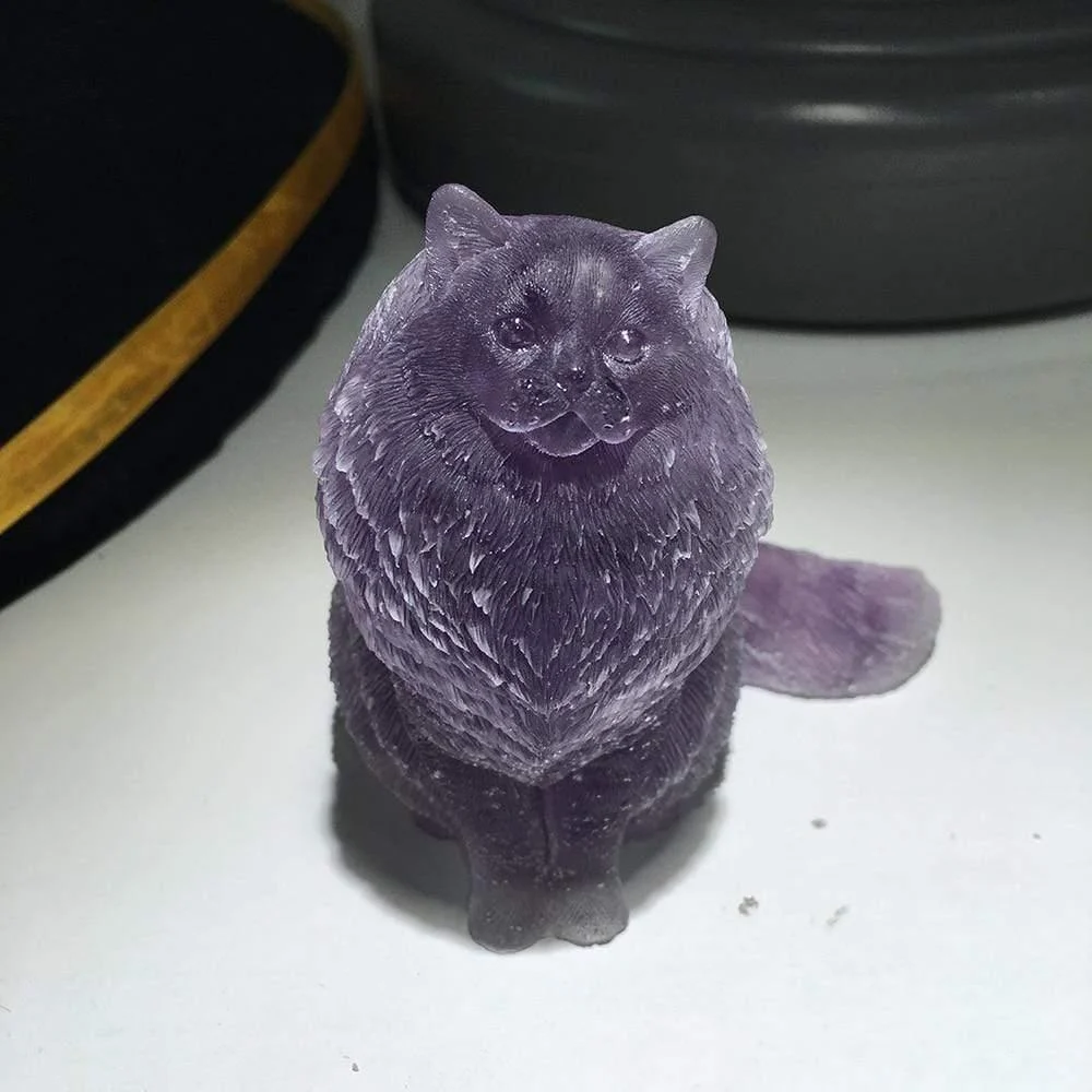 Natural Crystal Lady Cat Carving - Glova