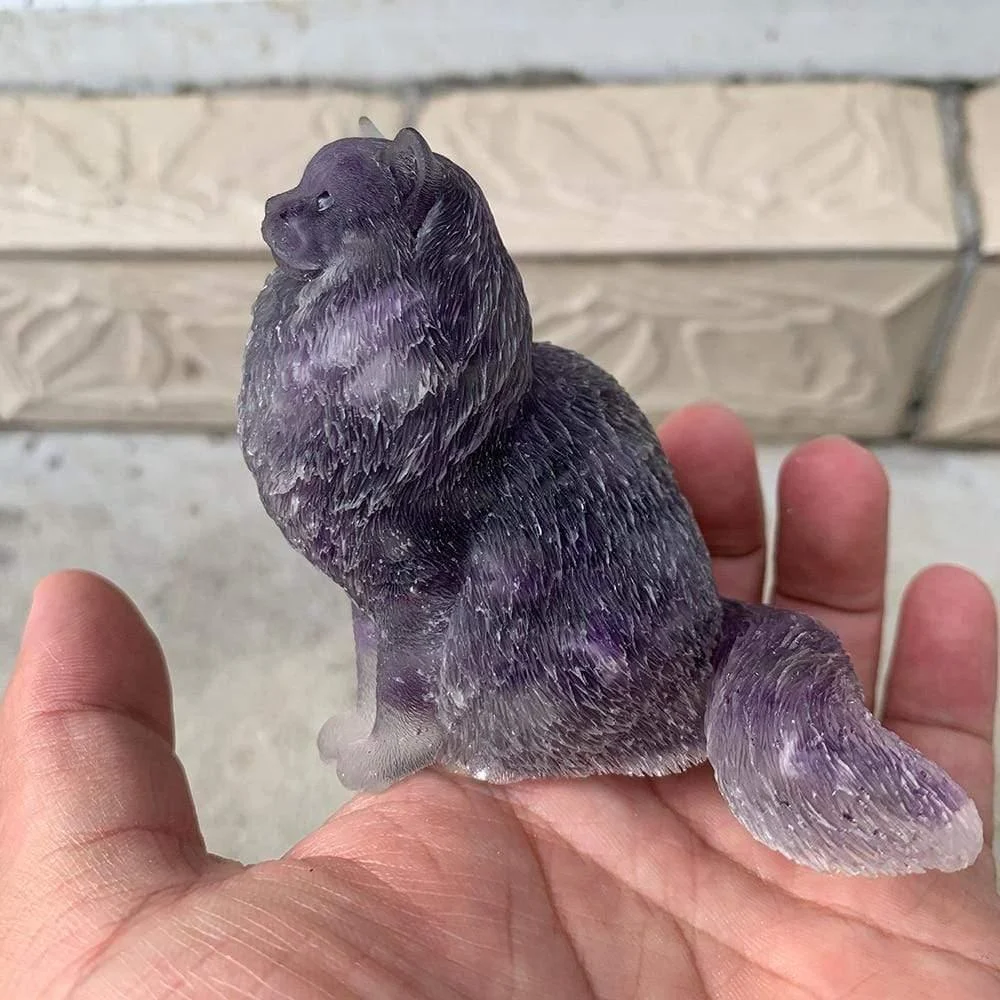 Natural Crystal Lady Cat Carving - Glova