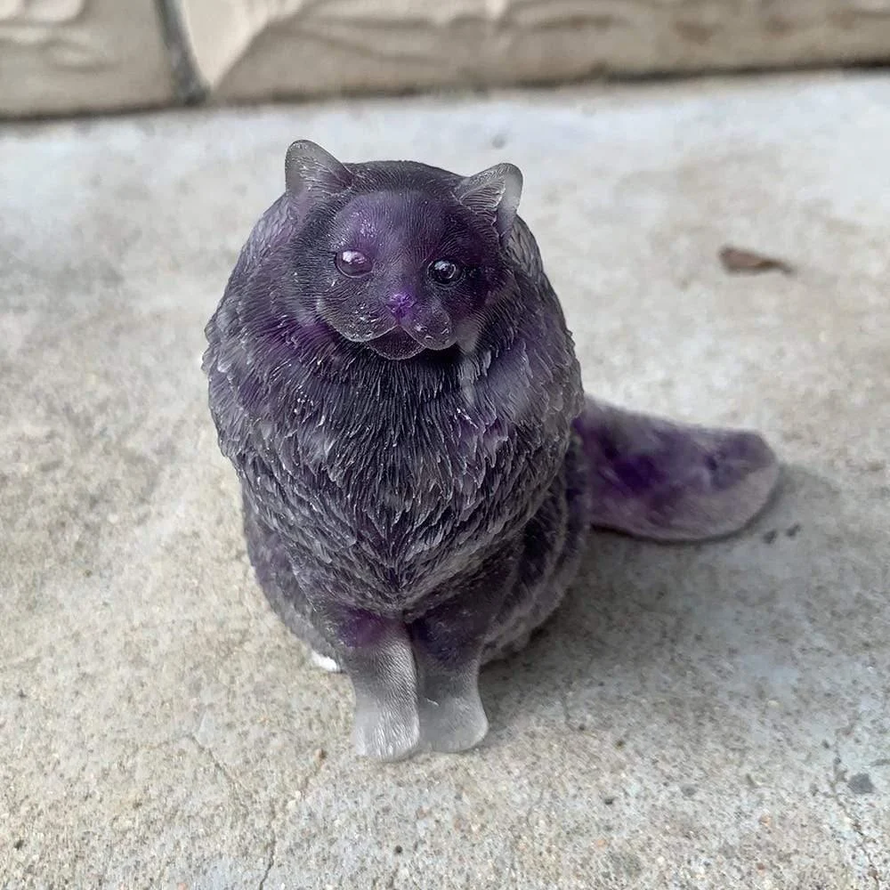 Natural Crystal Lady Cat Carving - Glova