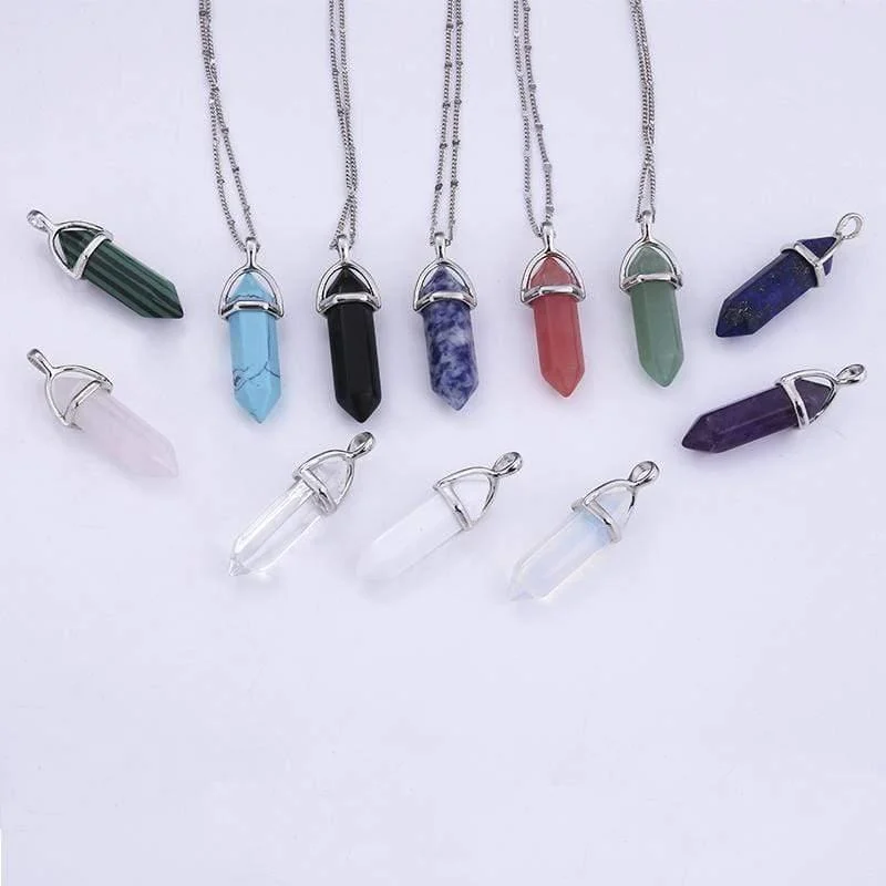 Natural Crystal Link Chain Necklace - Glova