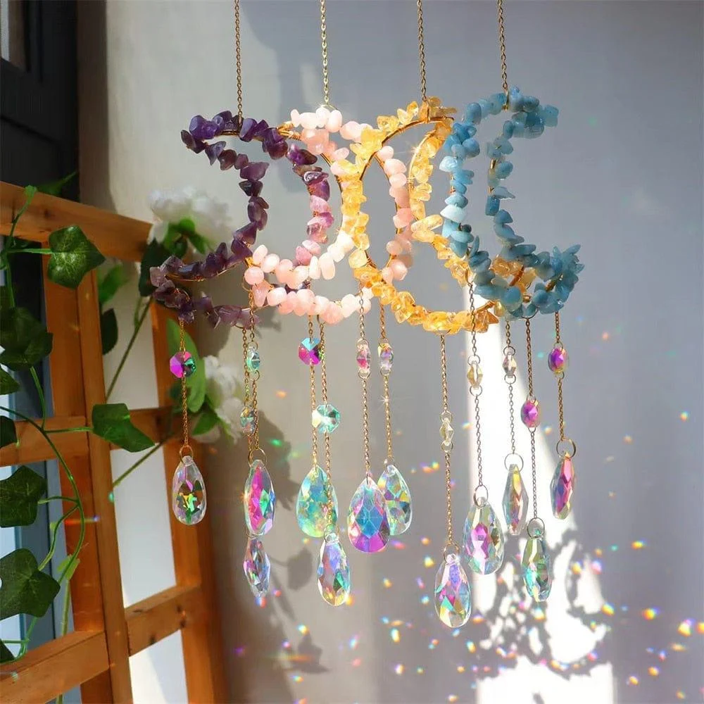 Natural Crystal Moon-Shaped Suncatcher - Glova