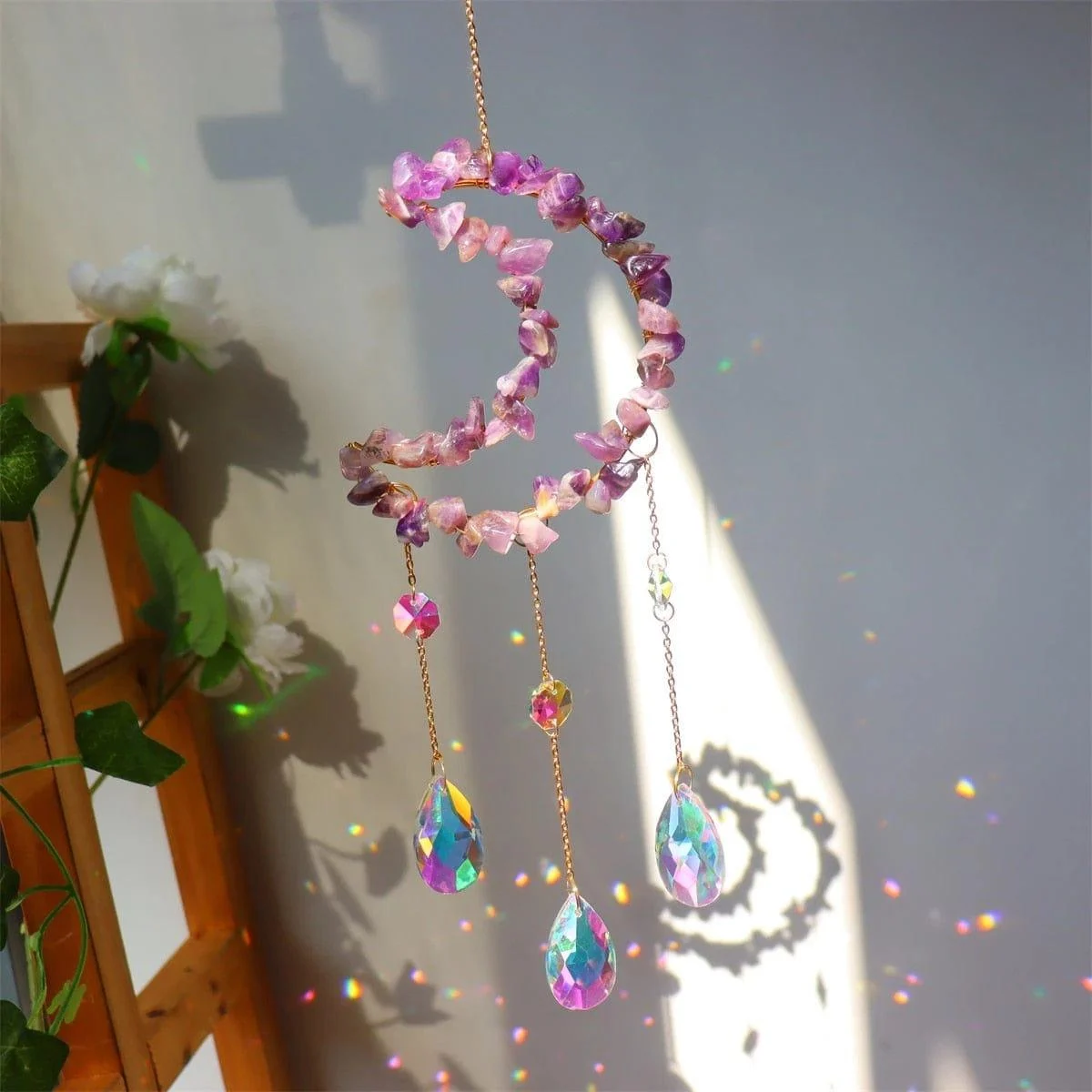 Natural Crystal Moon-Shaped Suncatcher - Glova