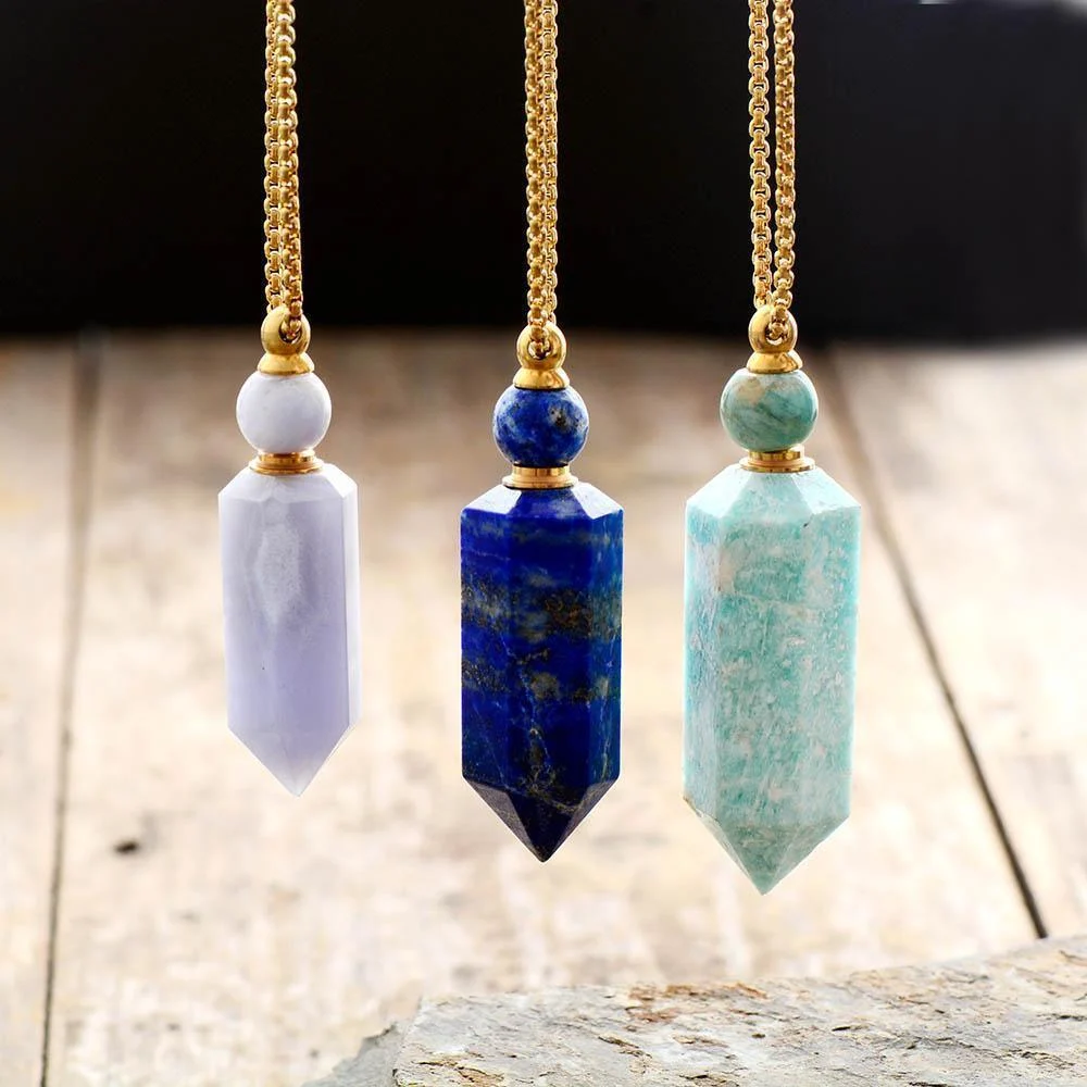 Natural Crystal Perfume Bottle Necklace - Glova