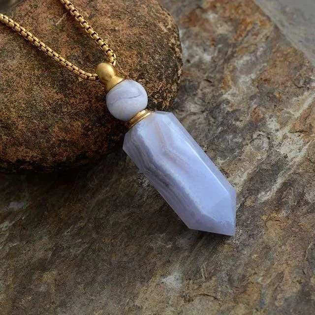 Natural Crystal Perfume Bottle Necklace - Glova