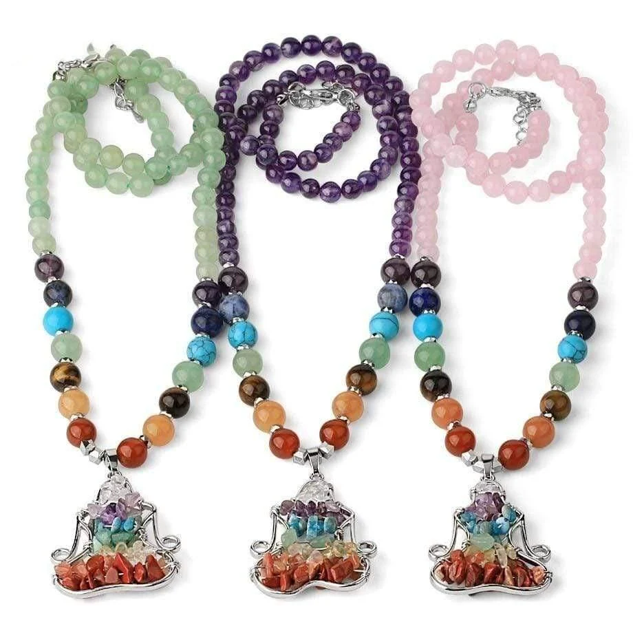 Natural Crystal Stones Yoga Pose Necklace - Glova