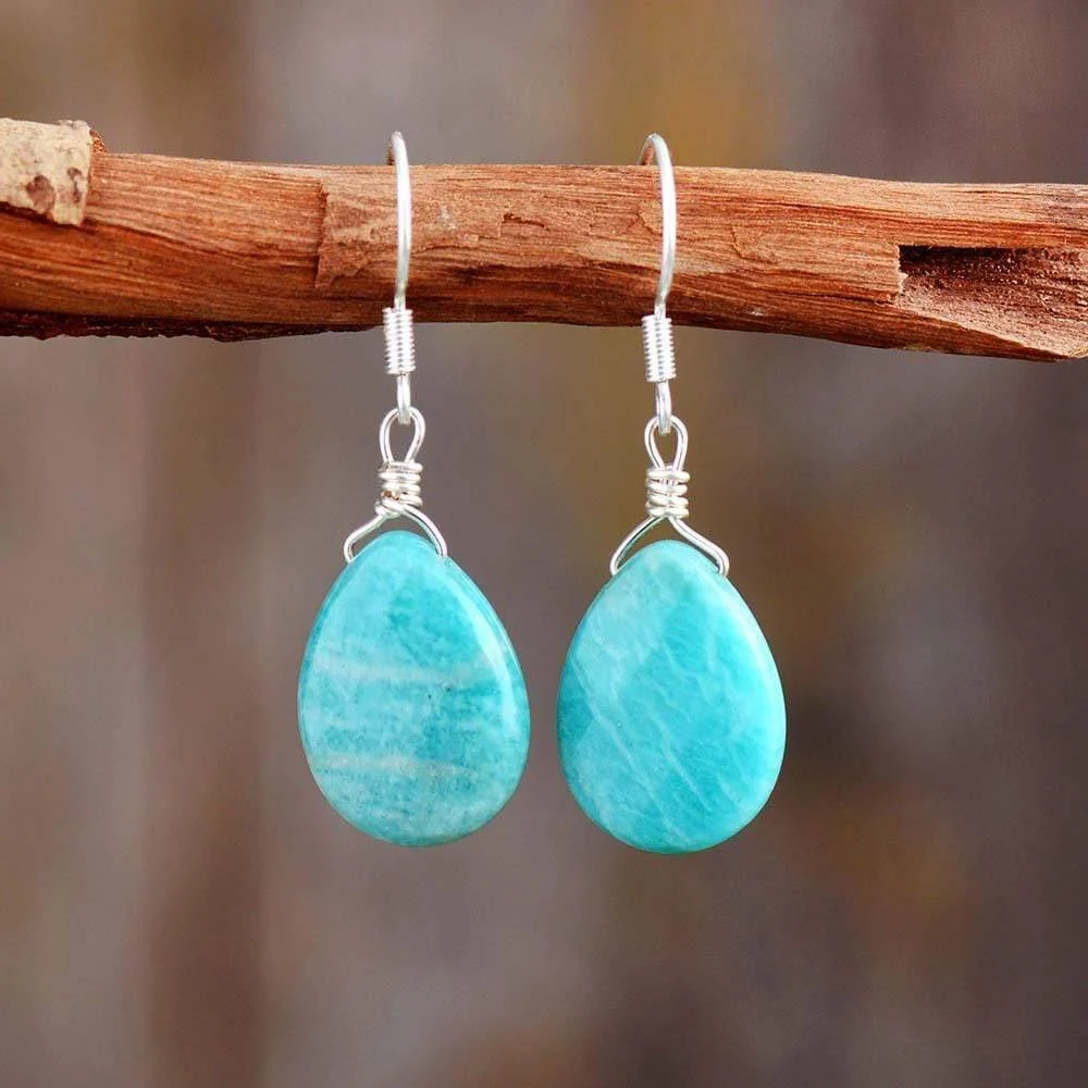 Natural Gemstone Teardrop Earrings - Glova