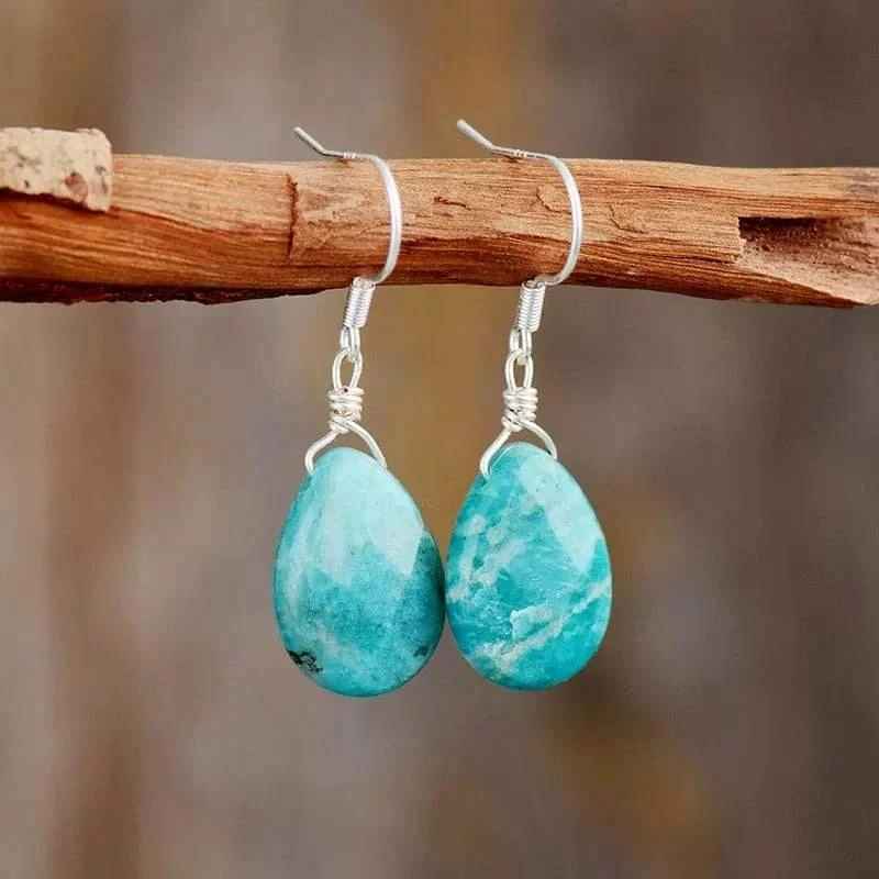 Natural Gemstone Teardrop Earrings - Glova