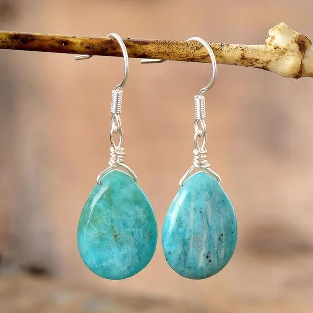 Natural Gemstone Teardrop Earrings - Glova